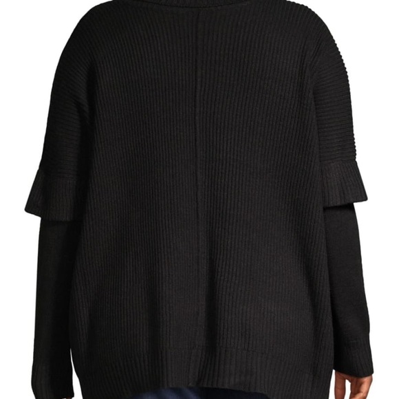 Lord & Taylor Black Waffle Knit Turtleneck Poncho - Picture 2 of 10